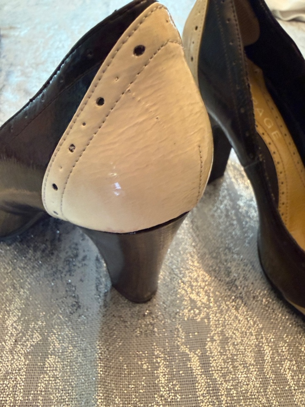 Rampage Two-Tone Brown and Tan Patent Wingtip Heels - Picture 5 of 6